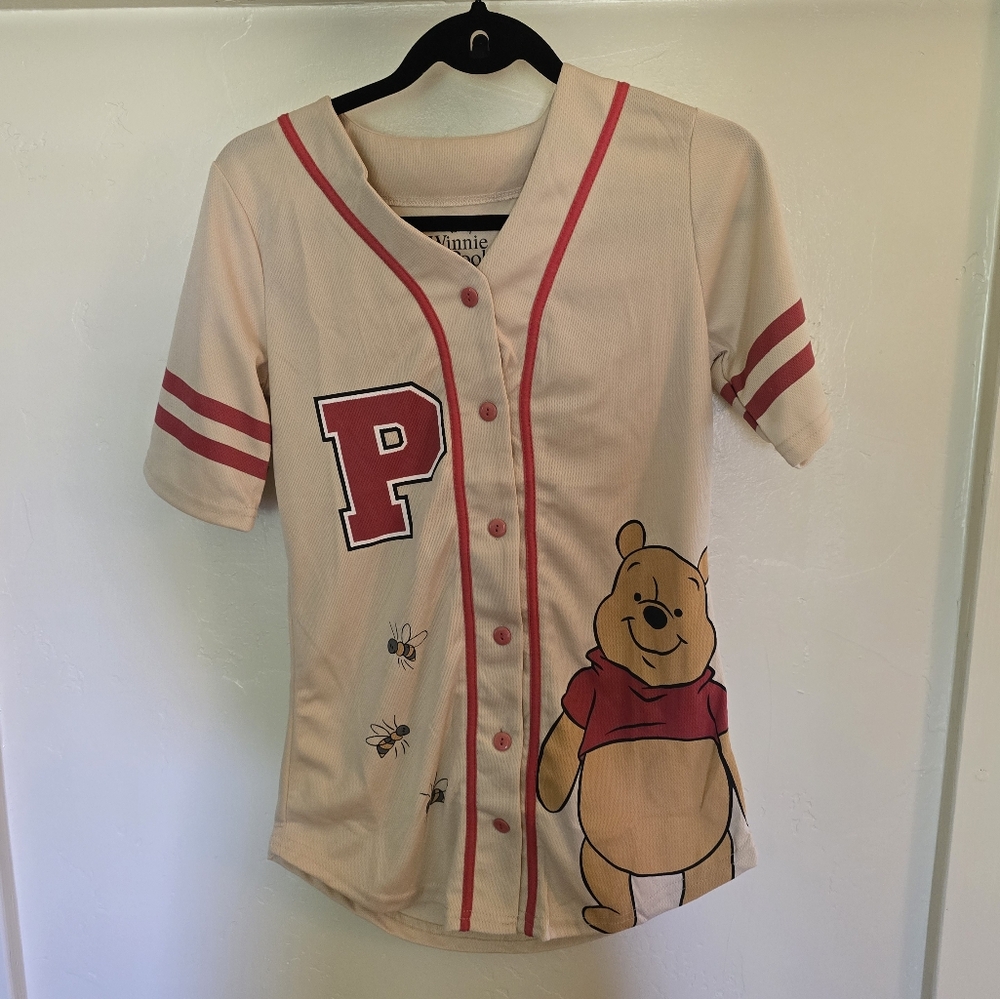 Disney Cream and Red Button Down Jersey with Winnie the Pooh